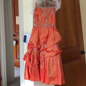 Bright Orange Girls Pageant Gown Size 6